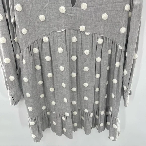 Zara Pom Polka Dot Babydoll Mini Contrast Dress Gray White Shirt Size Medium - Picture 5 of 15